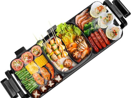 Large Electric Grill Hot Pot Hotpot 2 In 1 Electric Barbecue Non-Stick Pan Grill Korean BBQ Shabu Shabu 2200W Sale