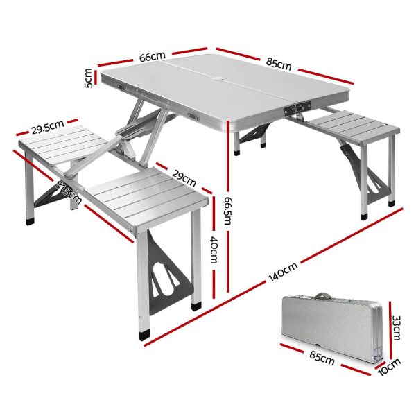 Weisshorn Folding Camping Table Outdoor Picnic BBQ With 2 Bench Chairs Set Fashion