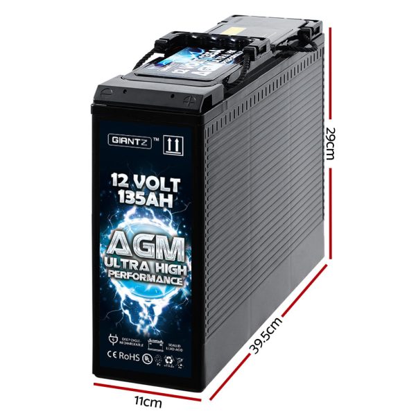 Giantz AGM Deep Cycle Battery 12V 135Ah Slim Box Portable Solar Caravan Camping Fashion