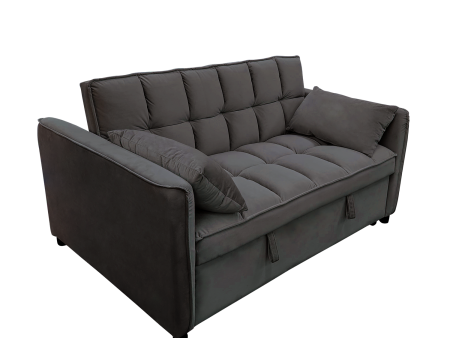 Sarantino Quincy 2-Seater Velvet Sofa Bed in Dark Grey with Wooden Frame and Tufted Design - Dark Grey For Discount