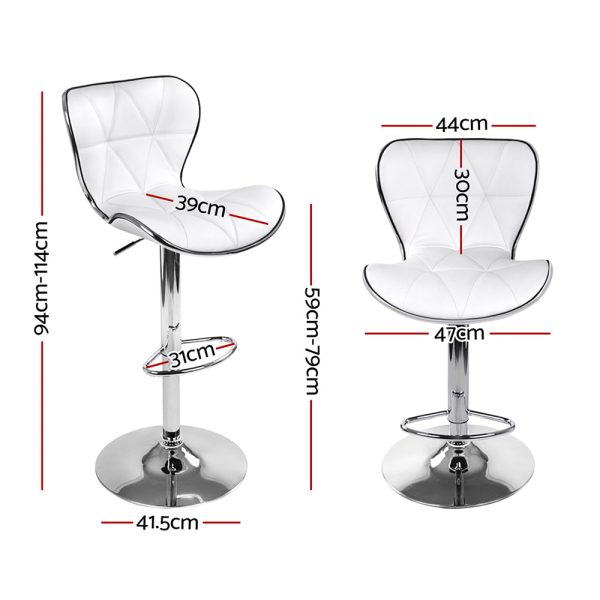 Artiss 4x Bar Stools Gas Lift Leather Seat White For Sale