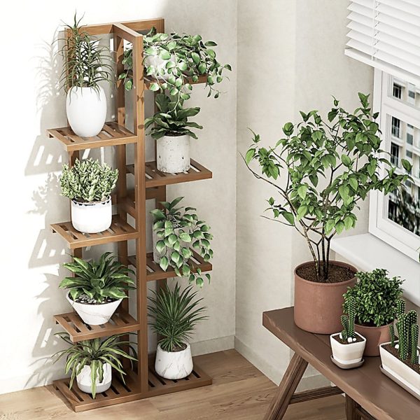 6 Tiers Vertical Bamboo Plant Stand Staged Flower Shelf Rack Outdoor Garden Cheap