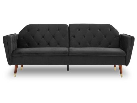 Sarantino Faux Velvet Tufted Sofa Bed Couch Futon - Black Online Sale