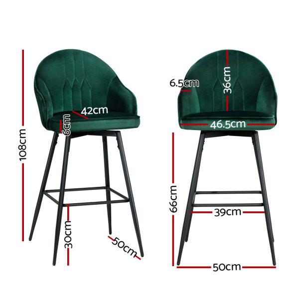 Artiss 2x Bar Stools Velvet Swivel Metal Legs Green Online