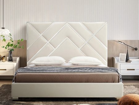 Matrix Bed Frame Fabric Padded Upholstery High Quality Slats Polished Stainless Steel Feet Online Sale