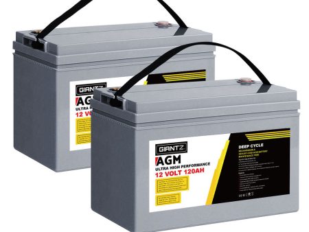 Giantz AGM Deep Cycle Battery 12V 120Ah x2 Box Portable Solar Caravan Camping on Sale