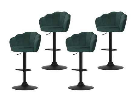 Artiss 4x Bar Stools Gas Lift Velvet Green Sale