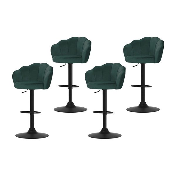 Artiss 4x Bar Stools Gas Lift Velvet Green Sale