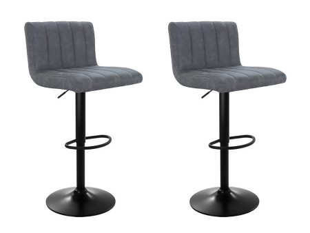 Artiss 2x Bar Stools Vintage Leather Gas Lift Grey on Sale