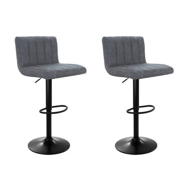 Artiss 2x Bar Stools Vintage Leather Gas Lift Grey on Sale