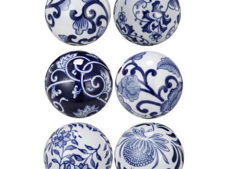 Blue & White 6 Decorator Balls Round Orbs 3  darling colour. Pretty set of 6 blue & white ceramic balls look great in a bowl. Supply