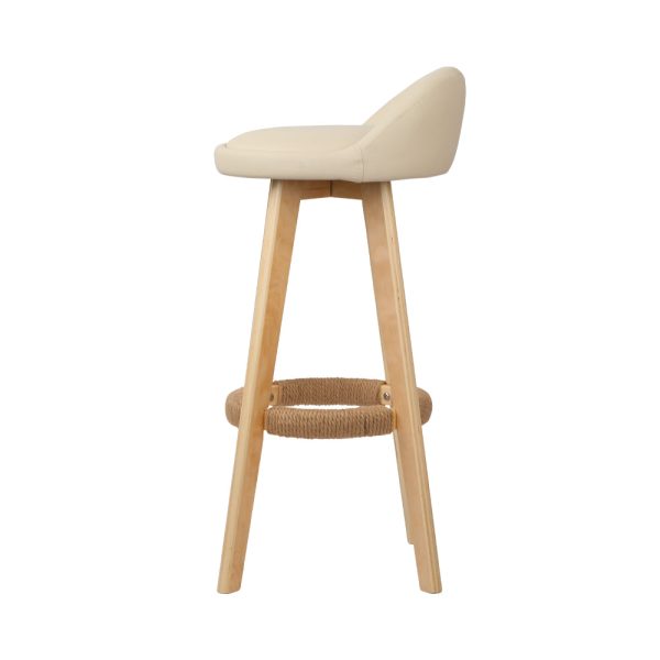 Artiss 2x Bar Stools Padded Leather Wooden Beige Sale