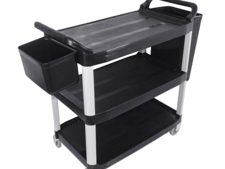 SOGA 3 Tier Food Trolley Food Waste Cart With Two Bins Storage Kitchen Black 83x43x95cm Small Cheap