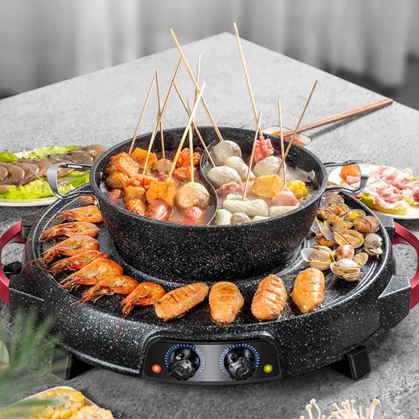 SOGA 2 in 1 Electric Stone Coated Grill Plate Steamboat Two Division Hotpot Hot on Sale