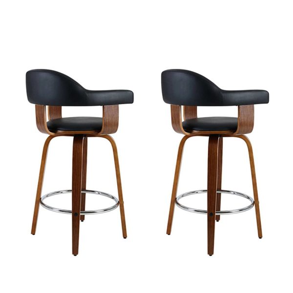 Artiss 2x Bar Stools Leather Seat Wooden Legs For Sale