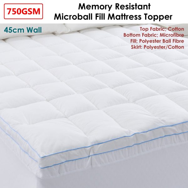 Cloudland 750GSM Memory Resistant Microball Fill Mattress Topper Super King Online Hot Sale