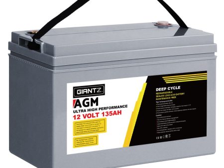 Giantz AGM Deep Cycle Battery 12V 135Ah Box Portable Solar Caravan Camping For Discount