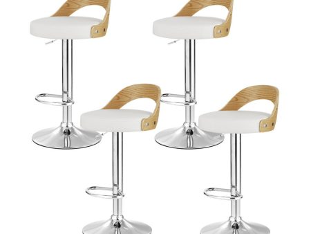 Artiss 4x Bar Stools Adjustable Leather Padded White For Discount