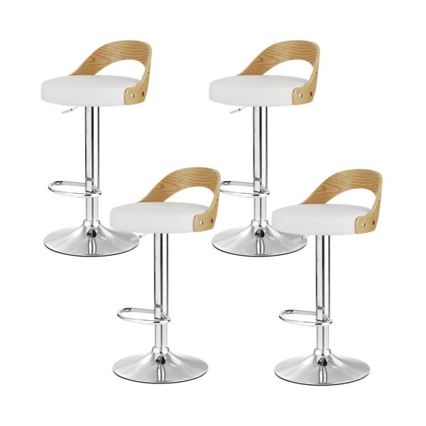 Artiss 4x Bar Stools Adjustable Leather Padded White For Discount