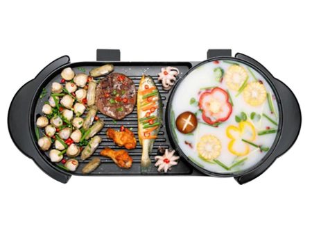 SOGA 2 in 1 Electric Non-Stick BBQ Teppanyaki Grill Plate Steamboat Hotpot 2-8 Person Supply