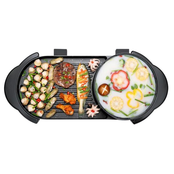 SOGA 2 in 1 Electric Non-Stick BBQ Teppanyaki Grill Plate Steamboat Hotpot 2-8 Person Supply