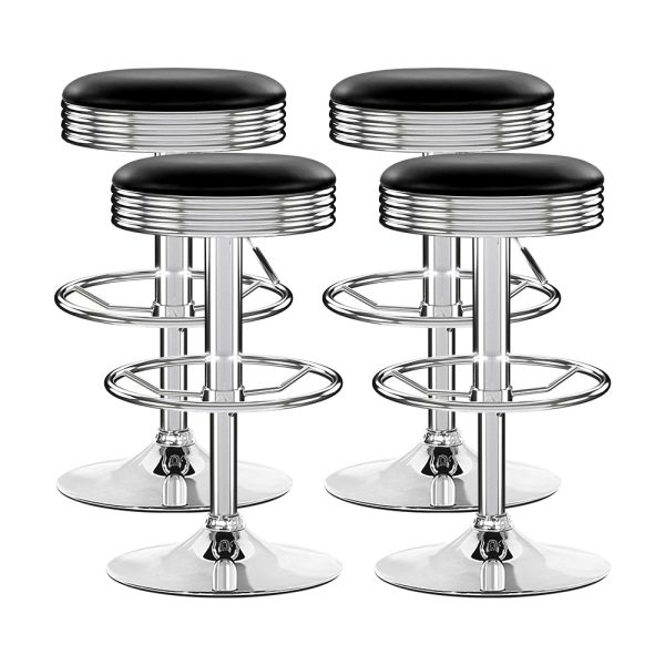 Artiss 4x Bar Stools Leather Padded Gas Lift Silver Discount