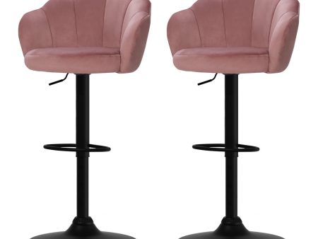 Artiss 2x Bar Stools Gas Lift Velvet Pink Cheap