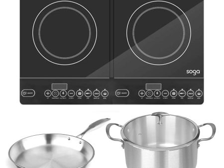 SOGA Dual Burners Cooktop Stove 30cm Stainless Steel Induction Casserole and 30cm Fry Pan Cheap