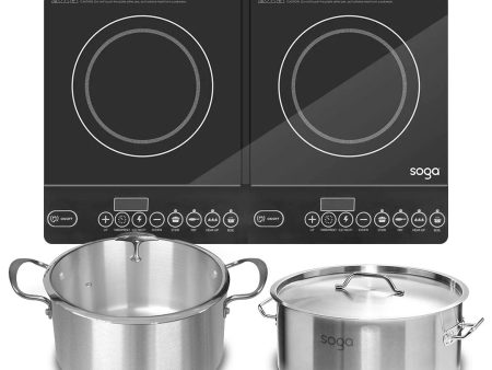 SOGA Dual Burners Cooktop Stove 17L Stainless Steel Stockpot 28cm and 30cm Induction Casserole For Cheap