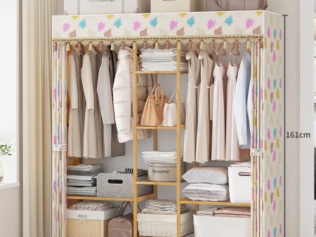 150cm Width Bamboo Clothes Rack Garment Closet Storage Organizer Hanging Rail Shelf Fabric Dustproof Cover Supply