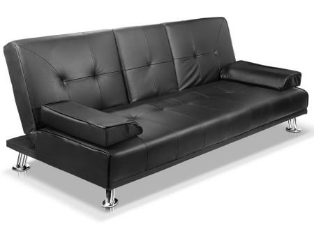 Artiss Sofa Bed 188CM Black PU Leather Online now