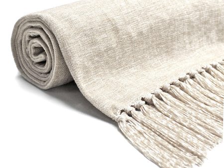 Acrylic Chenille Tassel Knitted Blanket Bed Sofa Throw Rug 150 x 200 cm (White) Hot on Sale