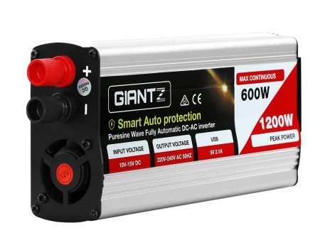 Giantz Power Inverter 600W 1200W 12V to 240V Pure Sine Wave Camping Car Boat Sale