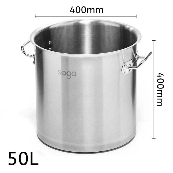 SOGA Stock Pot 50L Top Grade Thick Stainless Steel Stockpot 18 10 Without Lid For Discount