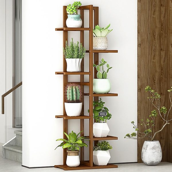 6 Tiers Vertical Bamboo Plant Stand Staged Flower Shelf Rack Outdoor Garden Cheap