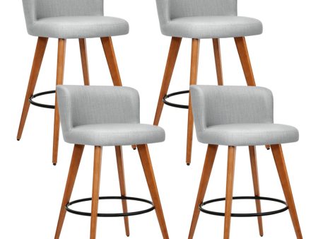 Artiss 4x Bar Stools Linen Padded Wooden Grey on Sale