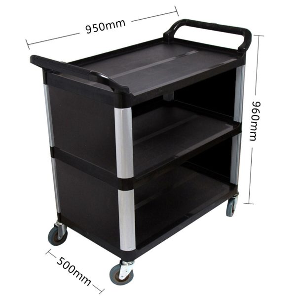 SOGA 3 Tier Covered Food Trolley Food Waste Cart Storage Mechanic Kitchen Black For Sale