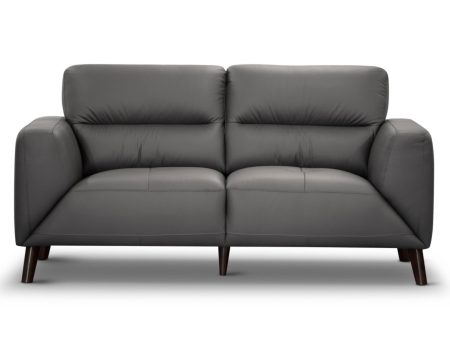 Downy  Genuine Leather Sofa 2 Seater Upholstered Lounge Couch - Gunmetal Online Hot Sale