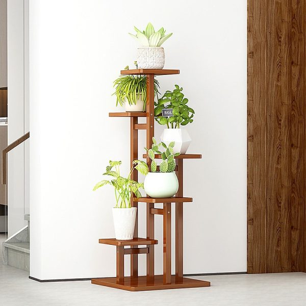 5 Tiers Vertical Bamboo Plant Stand Staged Flower Shelf Rack Outdoor Garden Cheap