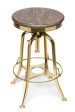 Industrial Height Adjustable Swivel Bar Stool with Oak Wood Top - Gold Finish Cheap