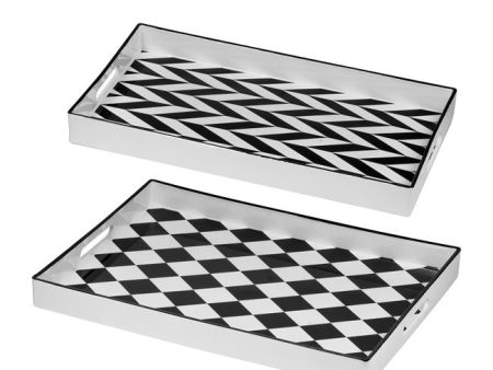 Black & White Patterned set of 2 rectangular serving trays. Bold & dynamic pattern Sale