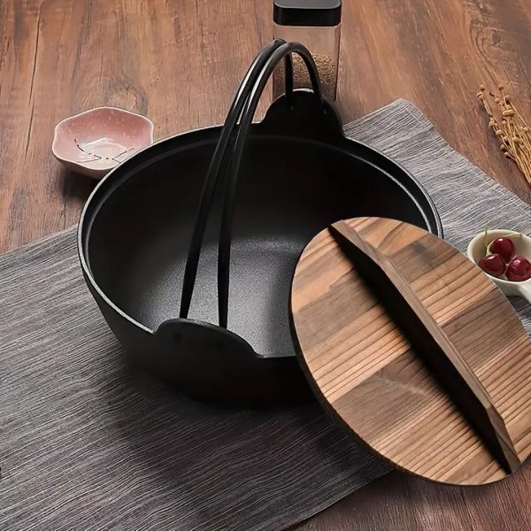 SOGA 25cm Cast Iron Japanese Style Sukiyaki Tetsu Nabe Shabu Hot Pot with Wooden Lid Discount