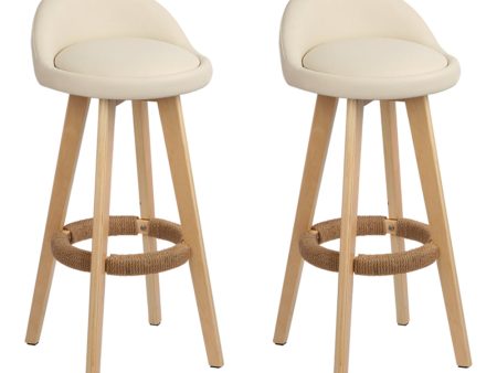 Artiss 2x Bar Stools Padded Leather Wooden Beige Sale