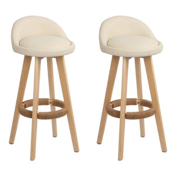 Artiss 2x Bar Stools Padded Leather Wooden Beige Sale