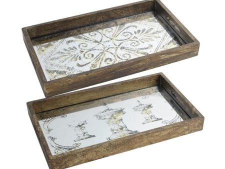 Antique Mirror set of 2 Rectangular Trays Sale