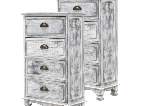 2X Bedside Table 4 Drawer Vintage Side Table Storage Cabinet Bedroom ADELINE GREY Online now