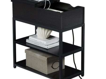 Compact 3-Tier Sofa Side Table with Powerboard, Black For Sale