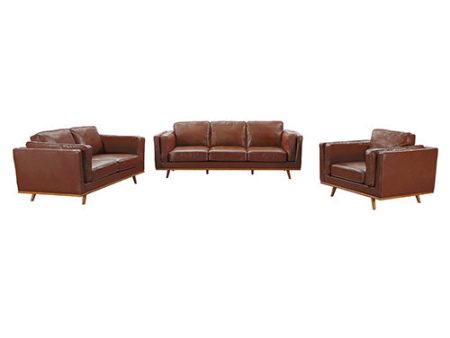 3+2Seater Sofa Brown Leather Lounge Set for Living Room Couch with Wooden Frame Online Sale