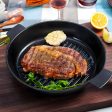 SOGA 25cm Round Ribbed Cast Iron Frying Pan Skillet Steak Sizzle Platter with Handle Fashion