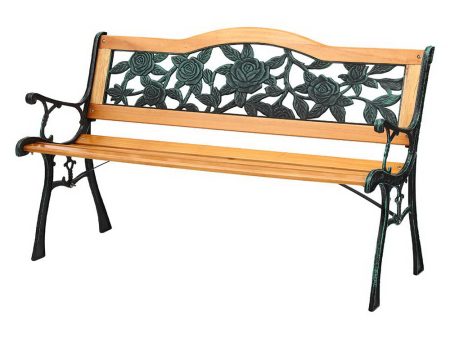 Gardeon Outdoor Garden Bench Seat 126cm Wooden Cast Iron 3 Seater Patio Furniture Online now